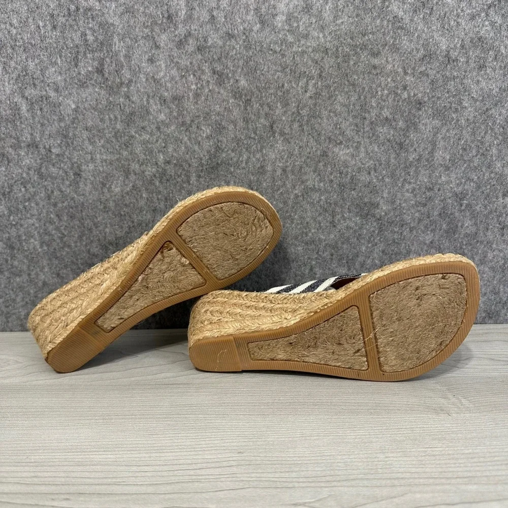 White Mountain Beachball Espadrille‎ Wedge Sandals Womens 7.5 Navy White Striped